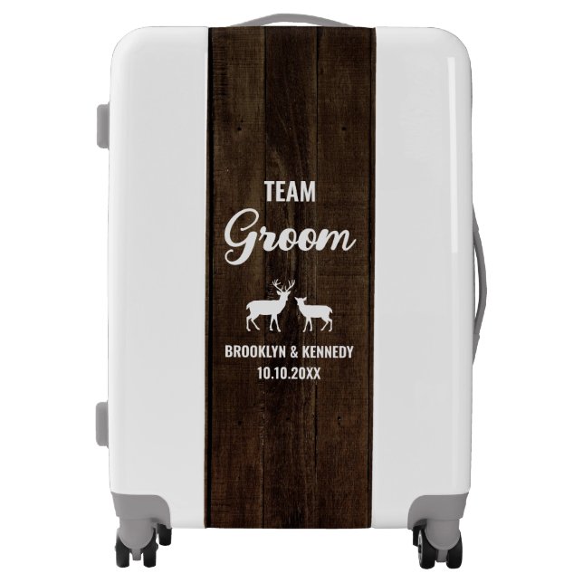 Rustic Woodland Deer Team Groom Mr And Mrs Wedding Luggage (Front)