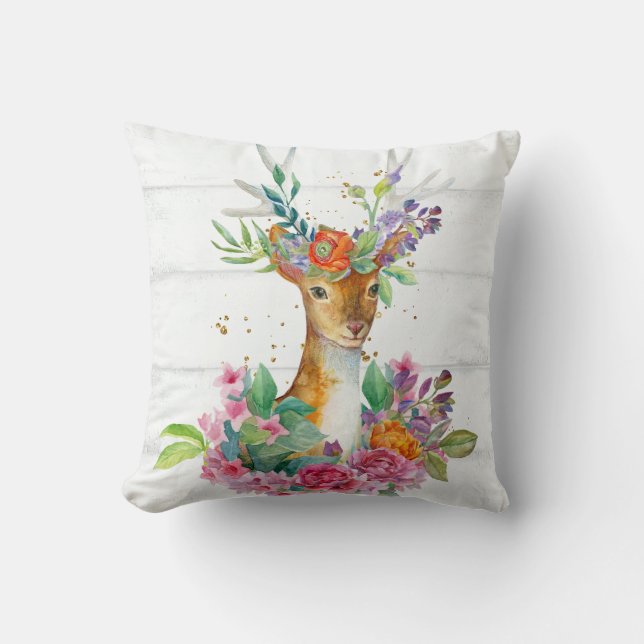 Rustic Woodland Deer Throw Pillow (Front)