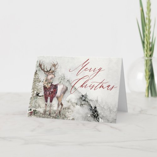 Rustic Woodland Deer Watercolor Christmas Scene Card