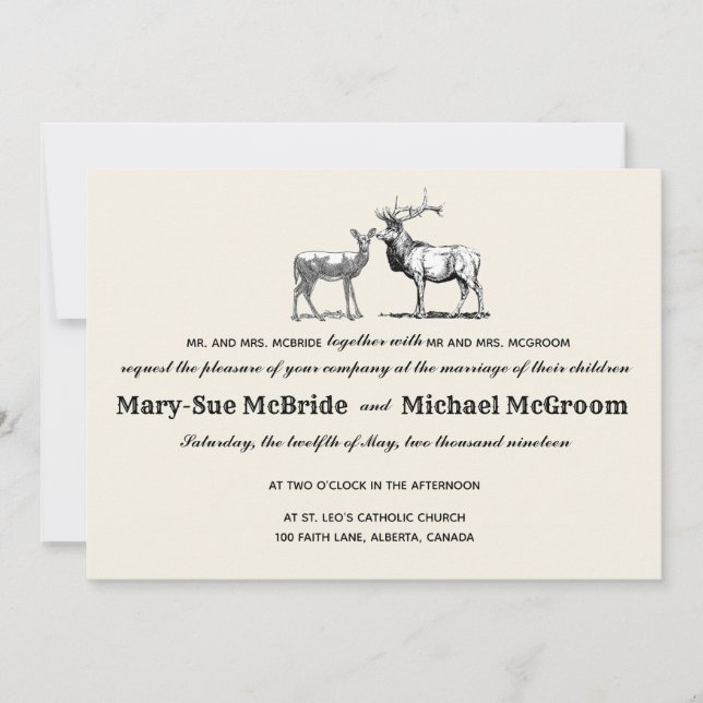 Rustic Woodland Deer Wedding Invitation (Front)