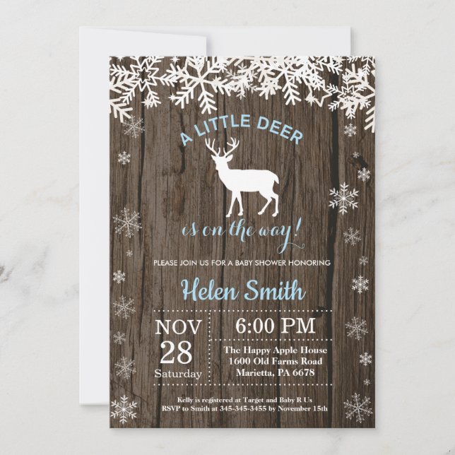 Rustic Woodland Deer Winter Boy Baby Shower Invitation (Front)