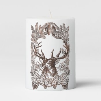 Rustic Woodland Deer Winter Buck Christmas Pillar Candle by PineAndBerry at Zazzle