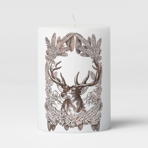 Rustic Woodland Deer Winter Buck Christmas Pillar Candle