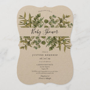 Rustic Woodland Eucalyptus Greenery Baby Shower Invitation
