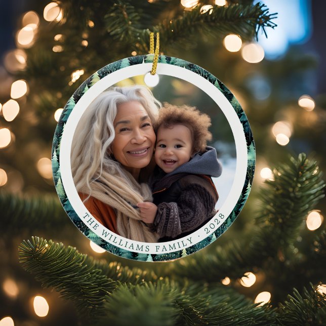 Rustic Woodland Family Christmas Photo Ceramic Ornament (Rustic Woodland Family Christmas Photo Ceramic Ornament)