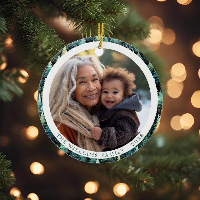 Rustic Woodland Family Christmas Photo Ceramic Ornament (Rustic Woodland Family Christmas Photo Ceramic Ornament)
