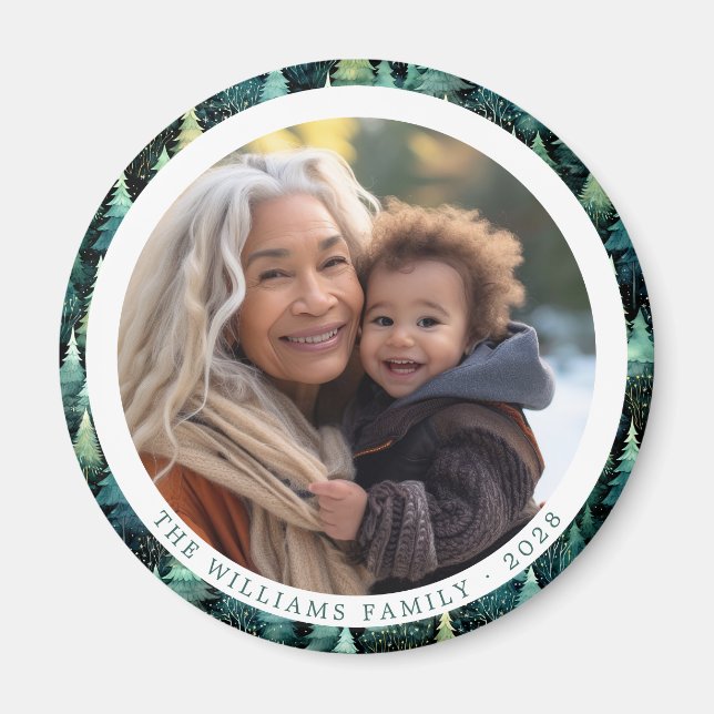 Rustic Woodland Family Christmas Photo Magnet (Front)