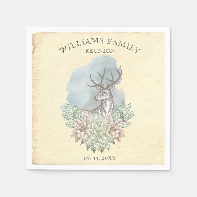 Rustic woodland family reunion paper napkins (Front)