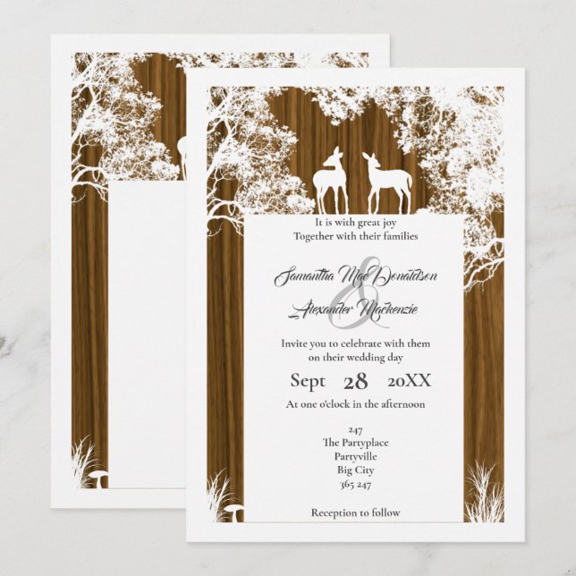 Rustic woodland faux paper cut wedding invitation (Front/Back)