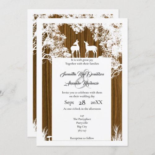 Rustic woodland faux paper cut wedding invitation