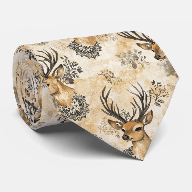 Rustic Woodland Fawn Pattern Neck Tie (Rolled)