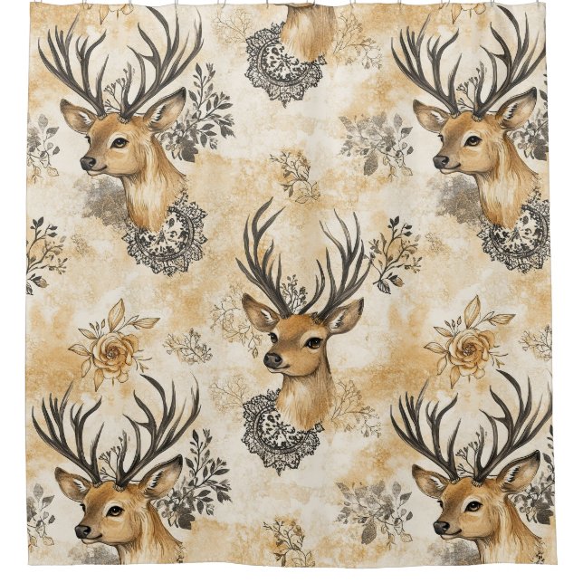 Rustic Woodland Fawn Pattern Shower Curtain (Front)