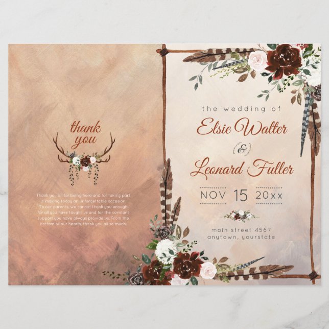 Rustic Woodland Feathers and Floral Bloom (Front)