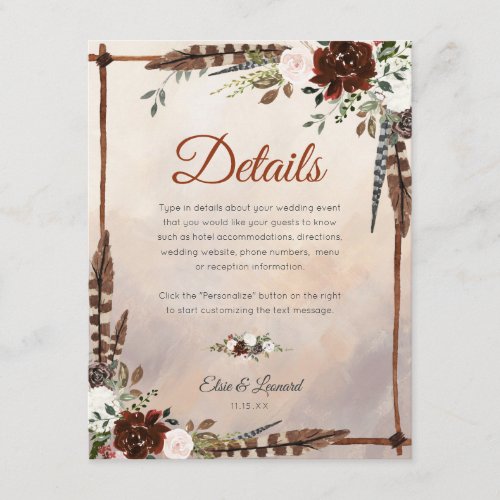 Rustic Woodland Feathers and Floral Bloom Enclosure Card