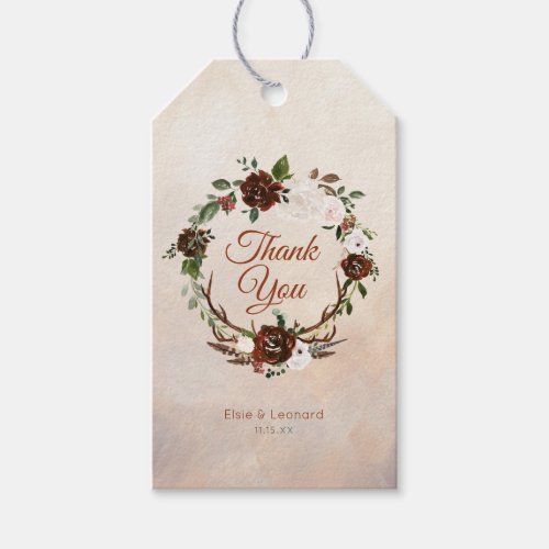 Rustic Woodland Feathers and Floral Bloom Gift Tags