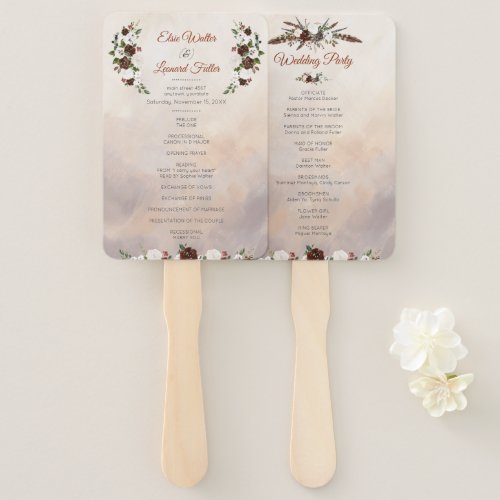 Rustic Woodland Feathers and Floral Bloom Hand Fan