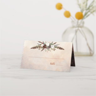 Rustic Woodland Feathers and Floral Bloom Place Card