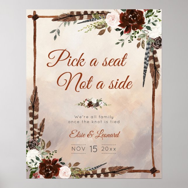Rustic Woodland Feathers and Floral Bloom Poster (Front)