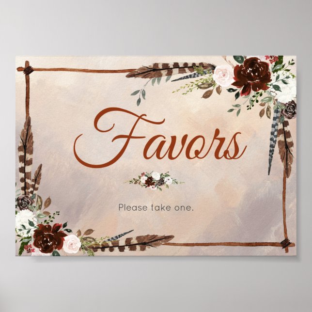 Rustic Woodland Feathers and Floral Bloom Poster (Front)