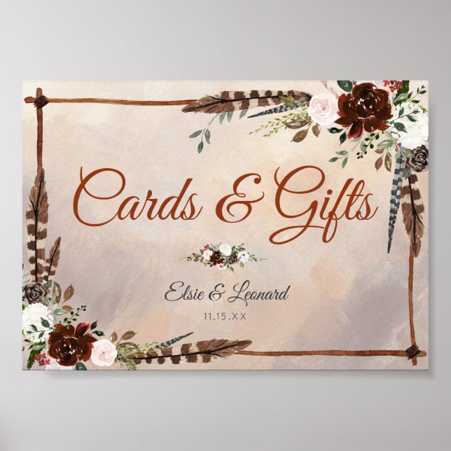 Rustic Woodland Feathers and Floral Bloom Poster (Front)