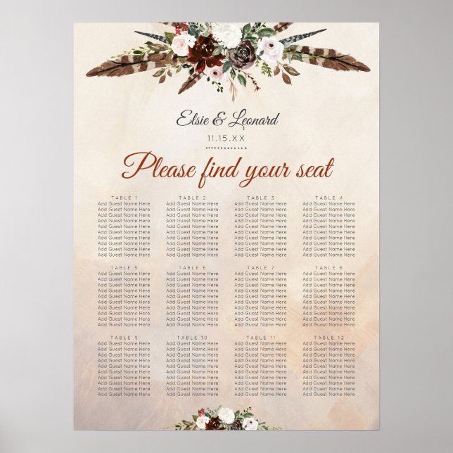 Rustic Woodland Feathers and Floral Bloom Poster (Front)