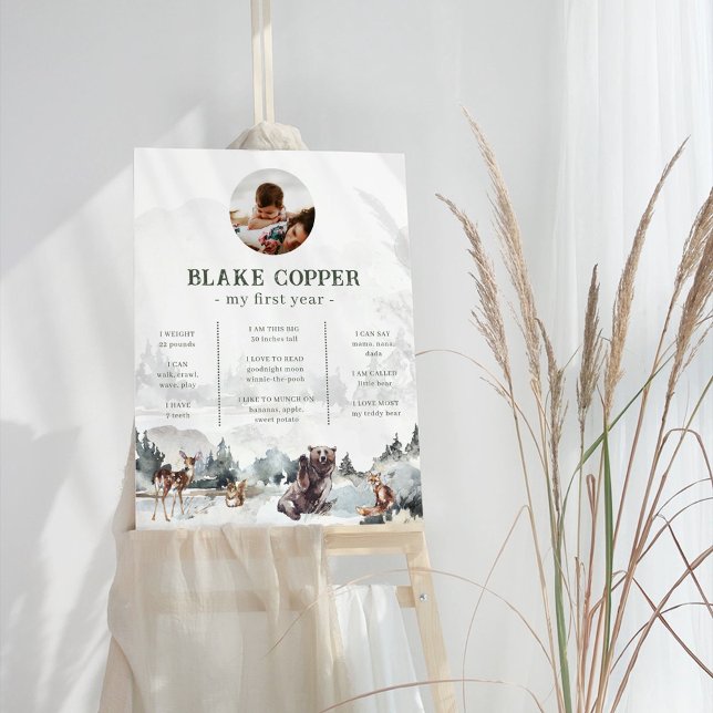 Rustic Woodland First Year Birthday Milestone Sign (Creator Uploaded)