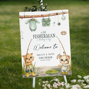 Rustic Woodland Fisherman Baby Shower Welcome Sign