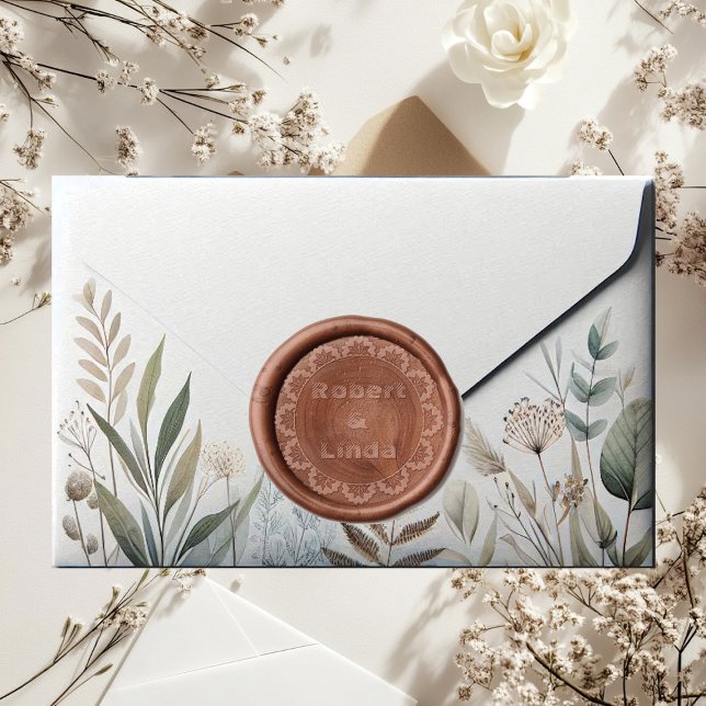 Rustic Woodland Floral Country Wedding Geometric  Wax Seal Sticker (Rustic Woodland Floral Country Wedding Geometric Wax Seal Sticker)
