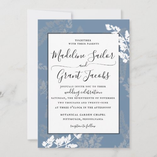 Rustic Woodland Foliage Blue Wedding Invitation