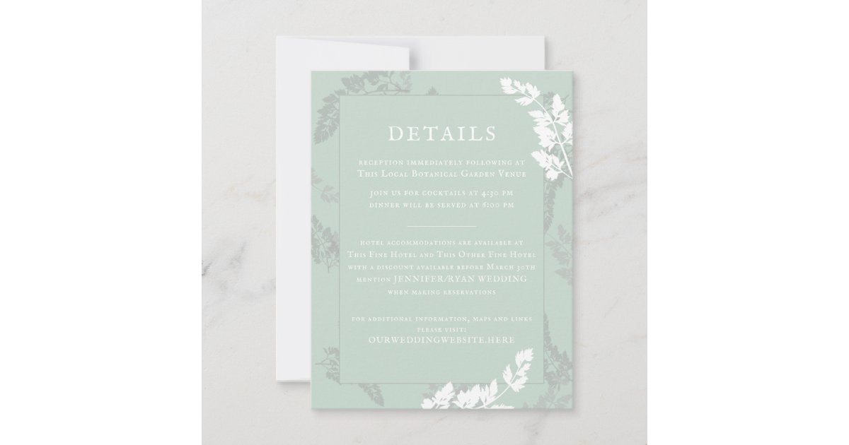 Rustic Woodland Foliage Sage Wedding Information Invitation Zazzle