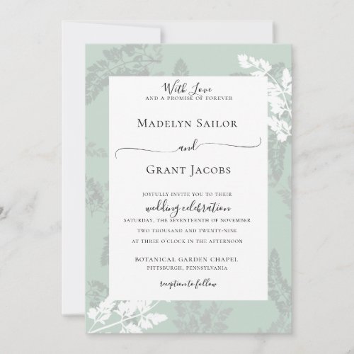 Rustic Woodland Foliage Sage Wedding Invitation