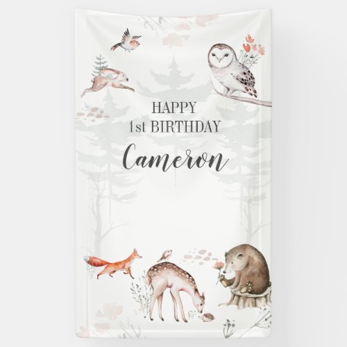 Rustic Woodland Forest Animals 1st Birthday Banner