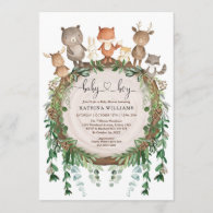 Rustic Woodland Forest Animals Baby Boy Shower Invitation