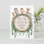 Rustic Woodland Forest Animals Baby Boy Shower Invitation (Standing Front)