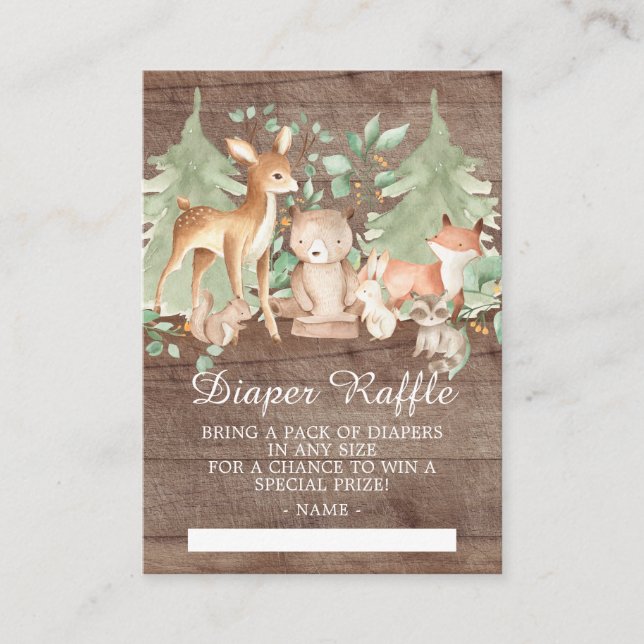 Rustic Woodland Forest Animals Baby Diaper Raffle Enclosure Card (Front)