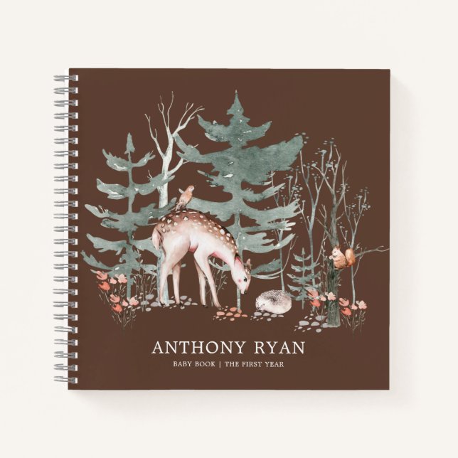 Rustic Woodland Forest Animals Baby First Year Not Notebook (Front)