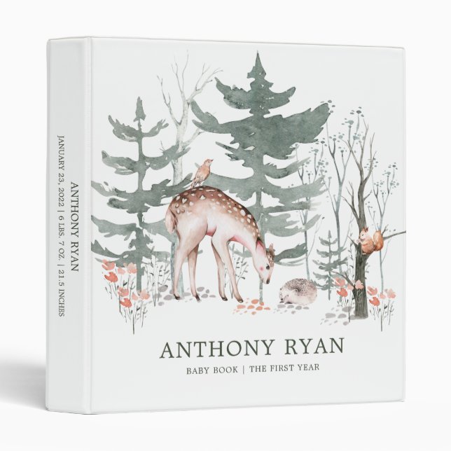 Rustic Woodland Forest Animals Baby Photo Album  3 Ring Binder (Front/Spine)