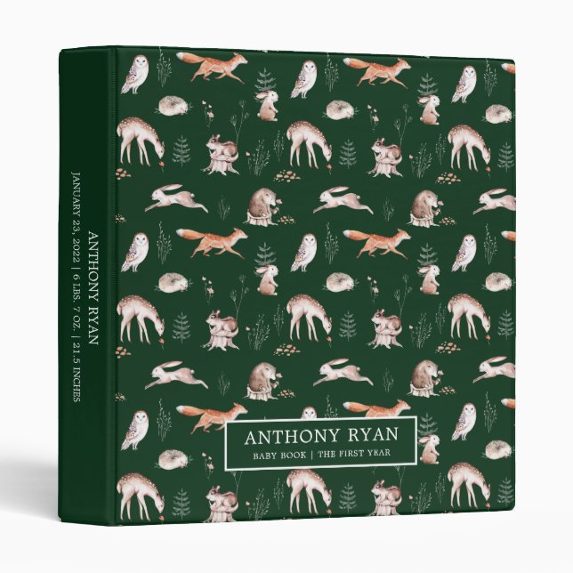 Rustic Woodland Forest Animals Baby Photo Album   3 Ring Binder (Front/Spine)