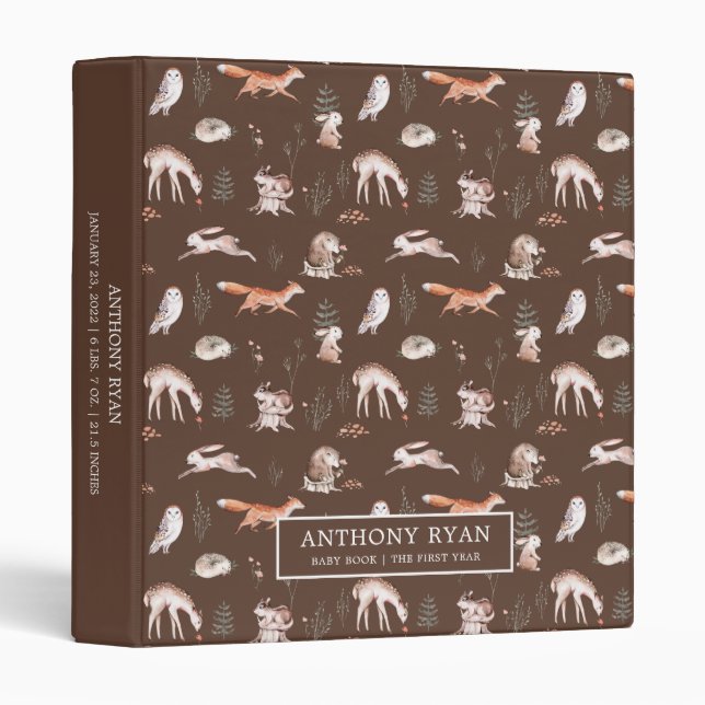 Rustic Woodland Forest Animals Baby Photo Album 3 Ring Binder (Front/Spine)