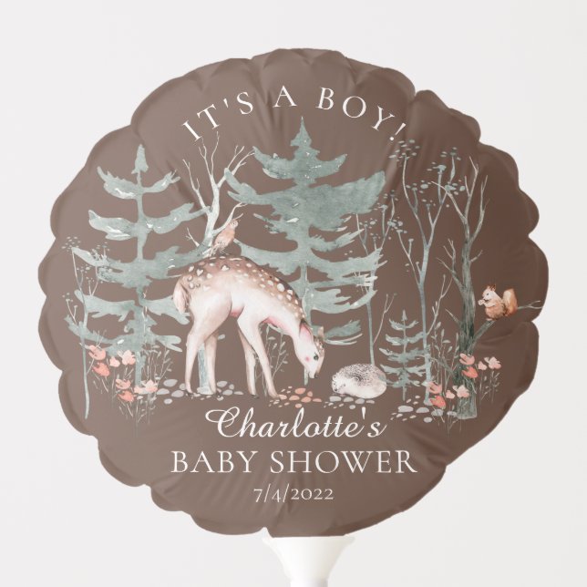 Rustic Woodland Forest Animals Baby Shower  Balloon (Front)
