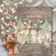 Rustic Woodland Forest Animals Baby Shower Invitation