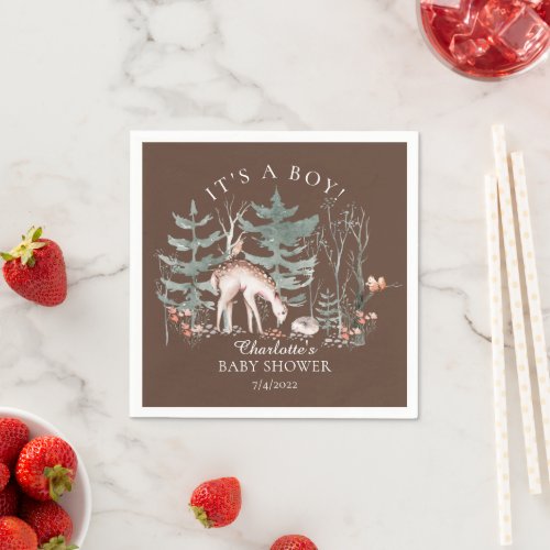 Rustic Woodland Forest Animals Baby Shower Napkins