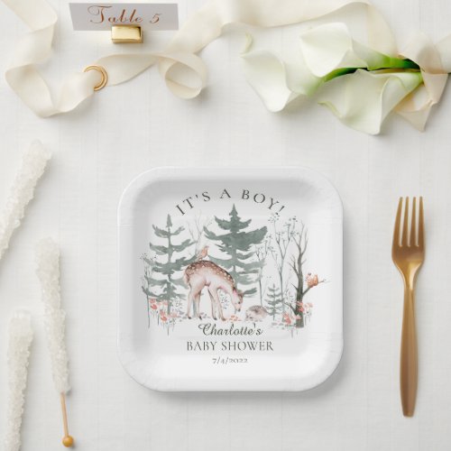 Rustic Woodland Forest Animals Baby Shower  Paper Plates