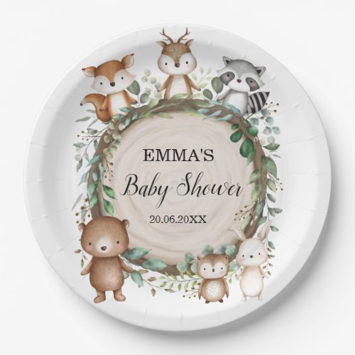 Rustic Woodland Forest Animals Baby Shower Paper Plates