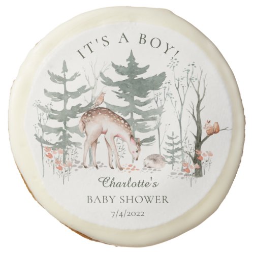 Rustic Woodland Forest Animals Baby Shower Sugar Cookie