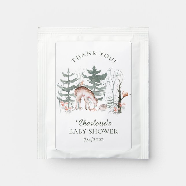 Rustic Woodland Forest Animals Baby Shower Tea Bag Drink Mix (Front)
