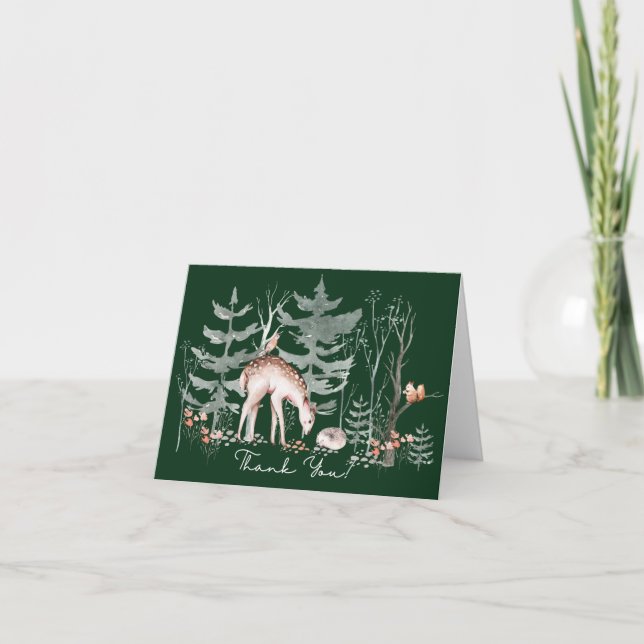 Rustic Woodland Forest Animals Baby Shower  Thank  You Card (Front)