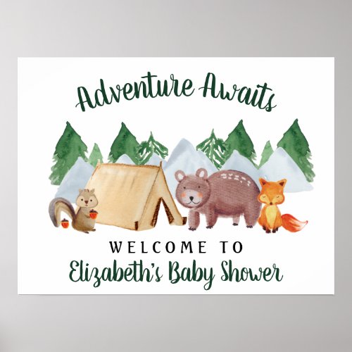 Rustic Woodland Forest Animals Baby Shower Welcome Poster