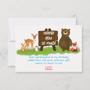 Rustic Woodland Forest Animals Birthday  Thank You Card