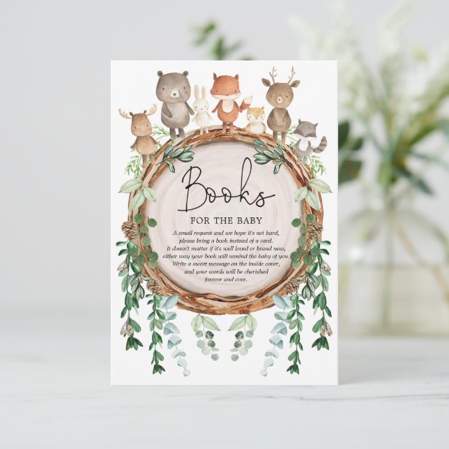 Rustic Woodland Forest Animals Books for Baby Enclosure Card (Standing Front)